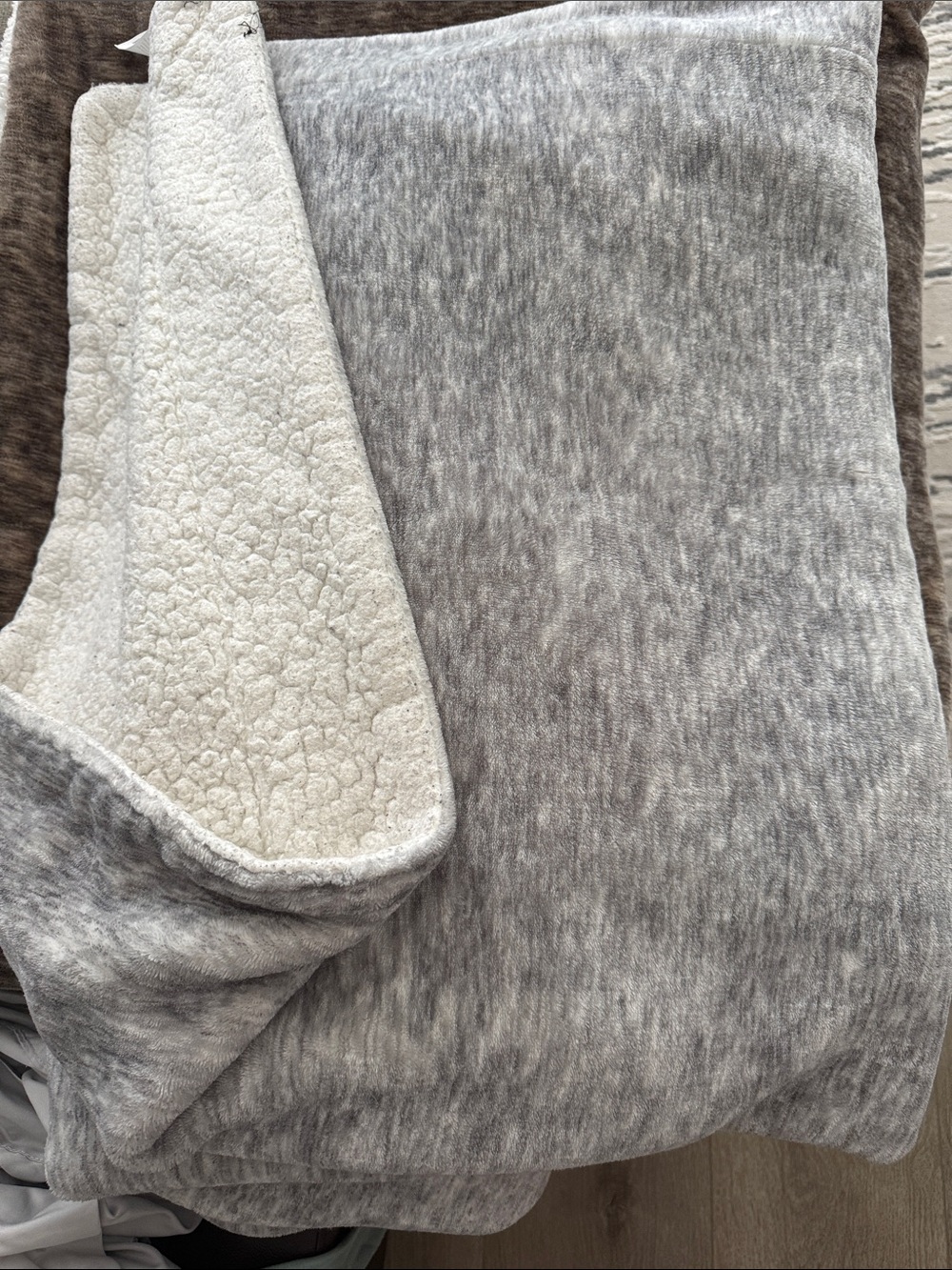 Cozy Gray Sherpa-Backed Throw Blanket by